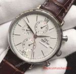 Replica IWC Schaffhausen Portofino Watch SS White Chronograph Brown Leather Band